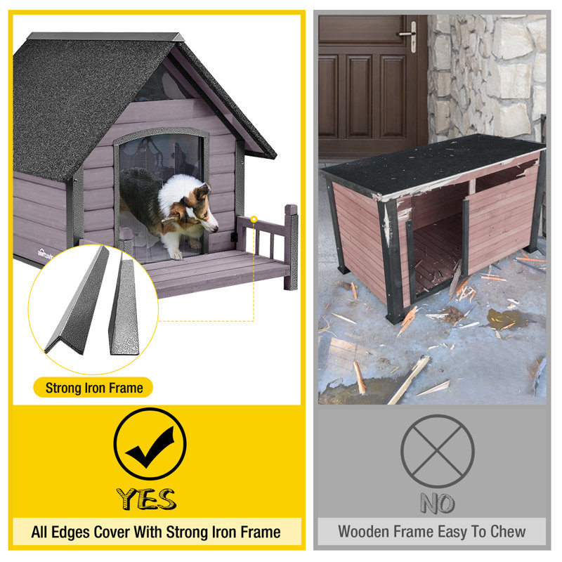 Aivituvin Outdoor Dog House, Waterproof Puppy Shelter Indoor Doghouse With Elevated Floor, Anti